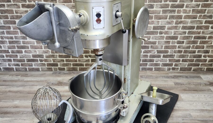 Hobart 60qt Mixer w/ Bowl, Dolly, Paddle, Whip, Hook, Pelican Head Grater & Meat Grinder